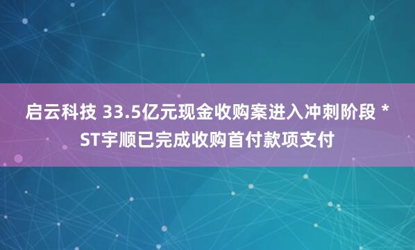 启云科技 33.5亿元现金收购案进入冲刺阶段 *ST宇顺已完成收购首付款项支付