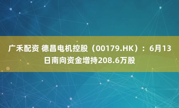 广禾配资 德昌电机控股（00179.HK）：6月13日南向资金增持208.6万股